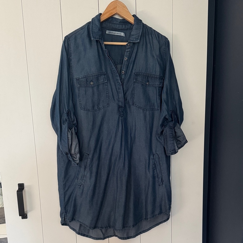 Dark Indigo Utility Shirt Dress - Unbranded